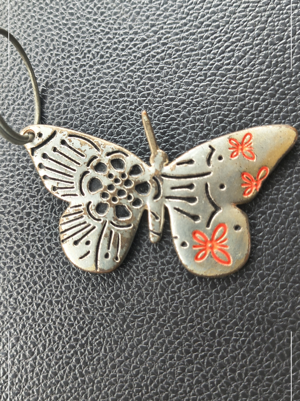Butterfly Pendant Necklace – Silver with Coral Accents